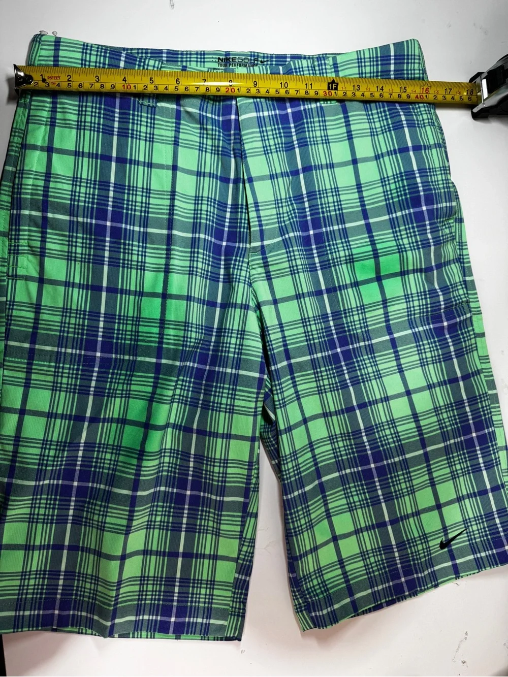 Nike Golf Tour Performance Plaid Preppy Classic Club Shorts XL Lime Green Blue